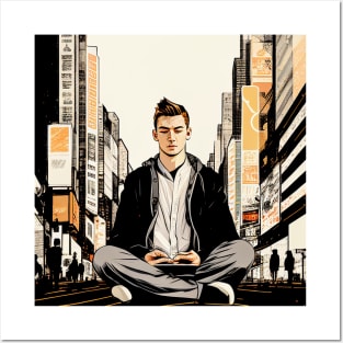 Meditating man ukiyo e style Posters and Art